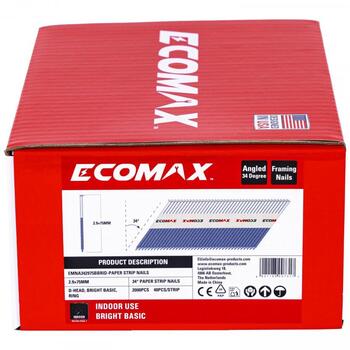 Ecomax гвозди для гвоздезабивного пистолета EMNA342975BBRID&EMX, 75x2,9mm, 2000 шт., 34°, головка типа D, рифленые, неоцинкованные (EMNA342975BBRID&EMX)