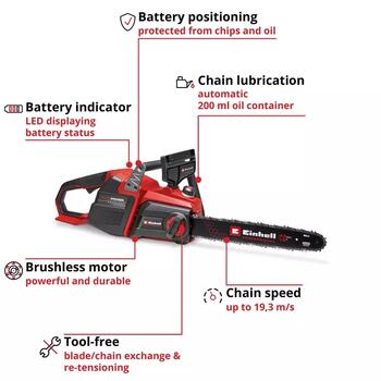 Bezvadu ķēdes zāģis GP-LC 36/40 Li BL-Solo, EINHELL, 4600050, 38 cm zāģēšanas garums, bezsuku motors, automātiska ķēdes eļļošana (4600050)