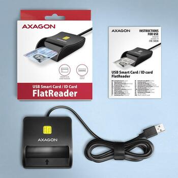 Axagon считыватель смарт-карт CRE-SM3N USB 2.0, длина кабеля 1.3 м, вес 57 г, черный, поддерживает T=0 и T=1, Plug and Play, CE (CRE-SM3N)