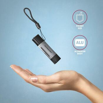Axagon Читатель карт памяти CRE-DAC USB 3.0 Type-A/Type-C 5000 Mbit/s 2 слота, совместимые карты памяти: MicroSD, SD, MMC, серый (CRE-DAC)