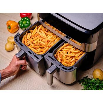 Tefal karstā gaisa friteris EY905D10, 5.2+3.1 L, nerūsējošais tērauds, 8 programmas, sinhronizācijas funkcija (EY905D10)