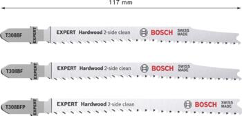3 figūrzāģa asmeņi 2x T308BF, 1x T308BFP, Figūrzāģiem EXPERT HARDWOOD 2-SIDE CLEAN FIGŪRZĀĢA ASMEŅU KOMPLEKTS, 2608900549, BOSCH (2608900549)