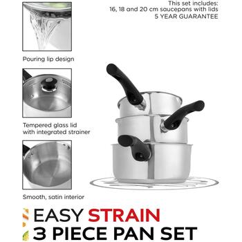 Russell Hobbs RH00542EU7 Easy Strain katlu komplekts 3g, 16/18/20cm, nerūsējošais tērauds, stikla vāki, indukcijai (RH00542EU7)