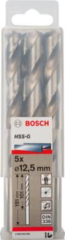 HSS-G urbji metālam 12,5mm, 5gab., Urbjmašīnām/skrūvgriežiem PRO METAL HSS-G STANDARTA SPIRĀLVEIDA URBJA GARUMS, 2608595082, BOSCH (2608595082)