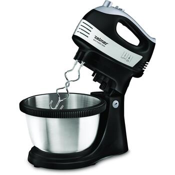 Zelmer Миксер ZHM2459BS 70305707P, 700W, 5 скоростей, Турбо, 2 венчика, 2 крюка для теста, вращающаяся чаша (70305707P)