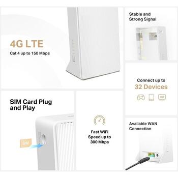 Mercusys беспроводной маршрутизатор MB110-4G 300 Мбит/с, 4G LTE, 2.4 ГГц, 32 устройства, 9 В, 0.85 А, 150 мм (MB110-4G)