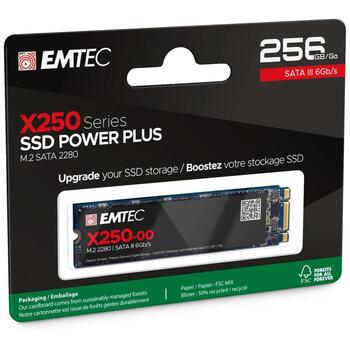 Emtec SSD M2 Sata X250 256GB Power Plus ECSSD256GX250, 256 ГБ, до 520 МБ/с, до 500 МБ/с, SATA III 6 Гбит/с, M2 2280 (ECSSD256GX250)