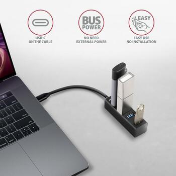 Axagon USB centrmezgls HUE-M1C USB 3.2 4 porti, 20 cm strāvas kabelis, alumīnija korpuss, Hot Plug, Plug and Play (HUE-M1C)