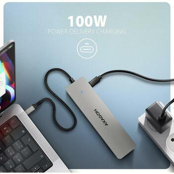Axagon USB centrmezgls HMC-7HX2 7in1, 2x HDMI, 1x RJ-45, 2x USB 5Gbps, 1x USB-C, 15 cm strāvas kabelis (HMC-7HX2)