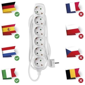 Emos Удлинитель P0623R, 3 м, 6× 2P + PE НЕМЕЦКИЙ, ПВХ, 3 680 Вт, защита от детей (P0623R)