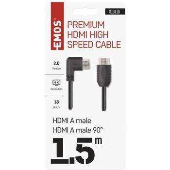Emos Ātrgaitas HDMI kabelis S10110, 1,5 m, 18 Gbit/s, 4K, 3D, Ethernet, ARC, A spraudnis – A spraudnis, taisns un leņķisks (S10110)