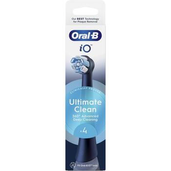 Oral-B Nomaināmās zobu birstes galviņas iO UltimateClean iO UC EB4, 4 gab., melnas, pieaugušajiem, vidēja cietība (iO refill UltimateClean Black 4)