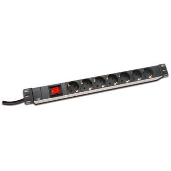 Digitus Pagarinātājs DN-95402, 2 m, 7 kontaktligzdas, 250 V, 16 A, 4000 W, alumīnija, slēdzis, 19 collas, 1U (DN-95402)