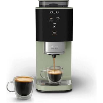 Krups кофемашина SA401LE0 Crush, 15 бар, 1370 Вт, 1,8 л, 150 г, автоматическая, черный/зеленый, встроенная кофемолка (SA401LE0)