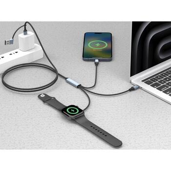 Sandberg 3in1 ceļojumu uzlādes kabelis 441-69, 1.2m, 100W, USB-C, USB-A, Apple Watch uzlāde, PD atbalsts (441-69)