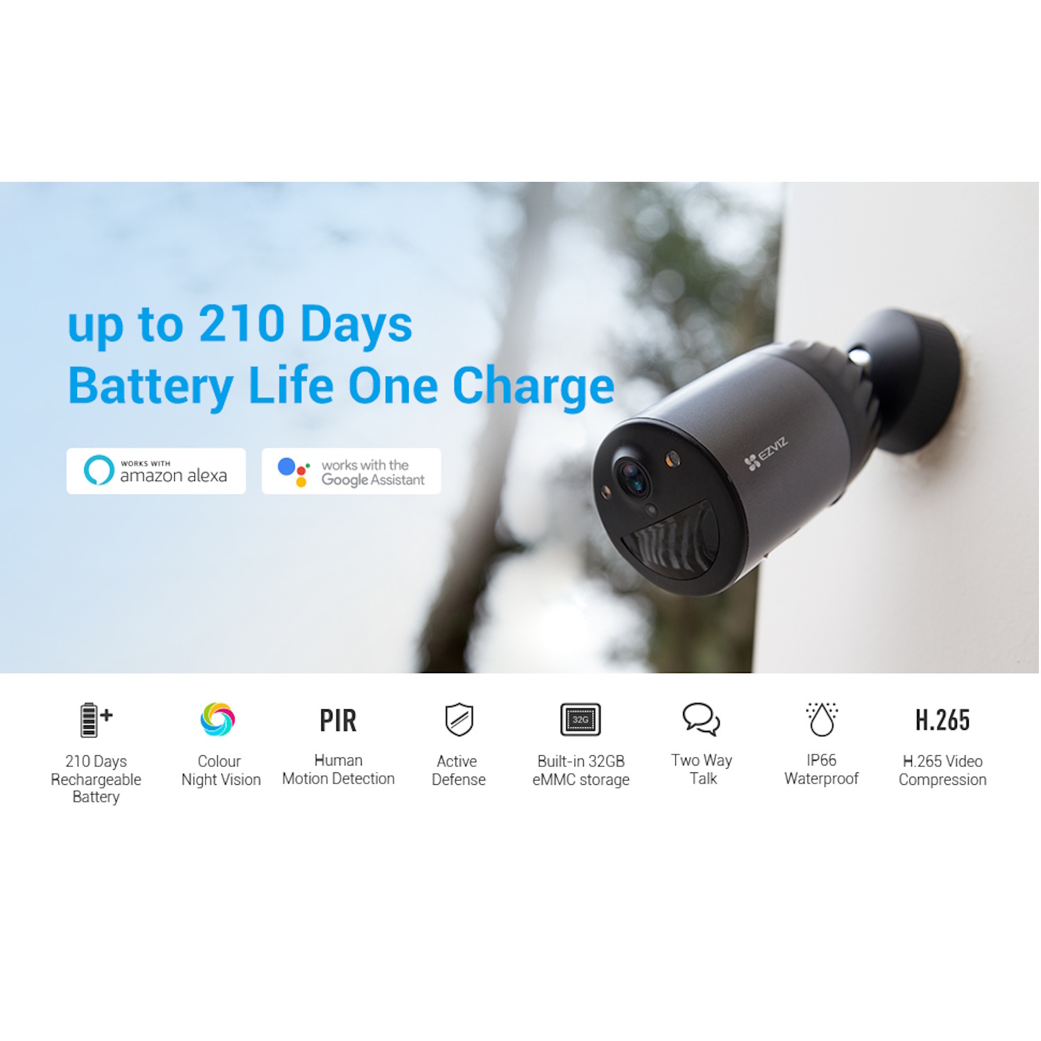 Ezviz BC1C 4K уличная умная аккумуляторная Wi-Fi камера, CS-BC1C-4K, 8MP, 4K Ultra HD, 2.8mm F1.6, 135°, 15fps, 10,400mAh, 180д (CS-BC1C-4K)
