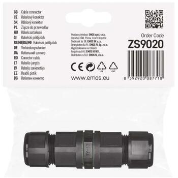 Emos Пластиковый кабельный соединитель ZS9020, 16A, 250V, 50/60Hz, IP68, черный, защита от мерцания, защита IK08 (ZS9020)