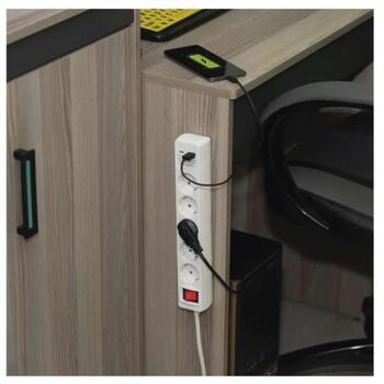 Emos Удлинитель P1523CU, 3м, 5× 2P + PE, 3680W, с выключателем, белый, 1× USB-A, 1× USB-C (P1523CU)