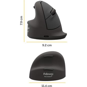Fellowes Breyta Plus+ 100143584, vertikālā datorpele, 2400 DPI, optiskā, Bluetooth + USB Type-C, kreisrocīga, ergonomiska, klusa (100143584)