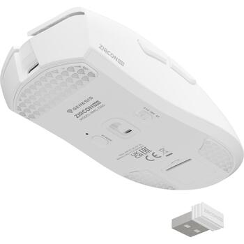 Genesis Zircon 880 NMG-2380, bezvadu optiskā spēļu pele, 12000 DPI, 6 pogas, 2.4 GHz, Bluetooth, USB, balta (NMG-2380)