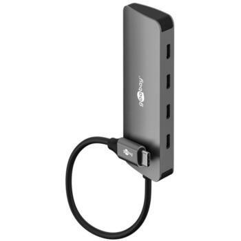 Goobay USB centrmezgls, 76565, 4 x USB-C 3.2, 10 Gbit/s, alumīnija/plastmasas korpuss, plāns dizains (76565)