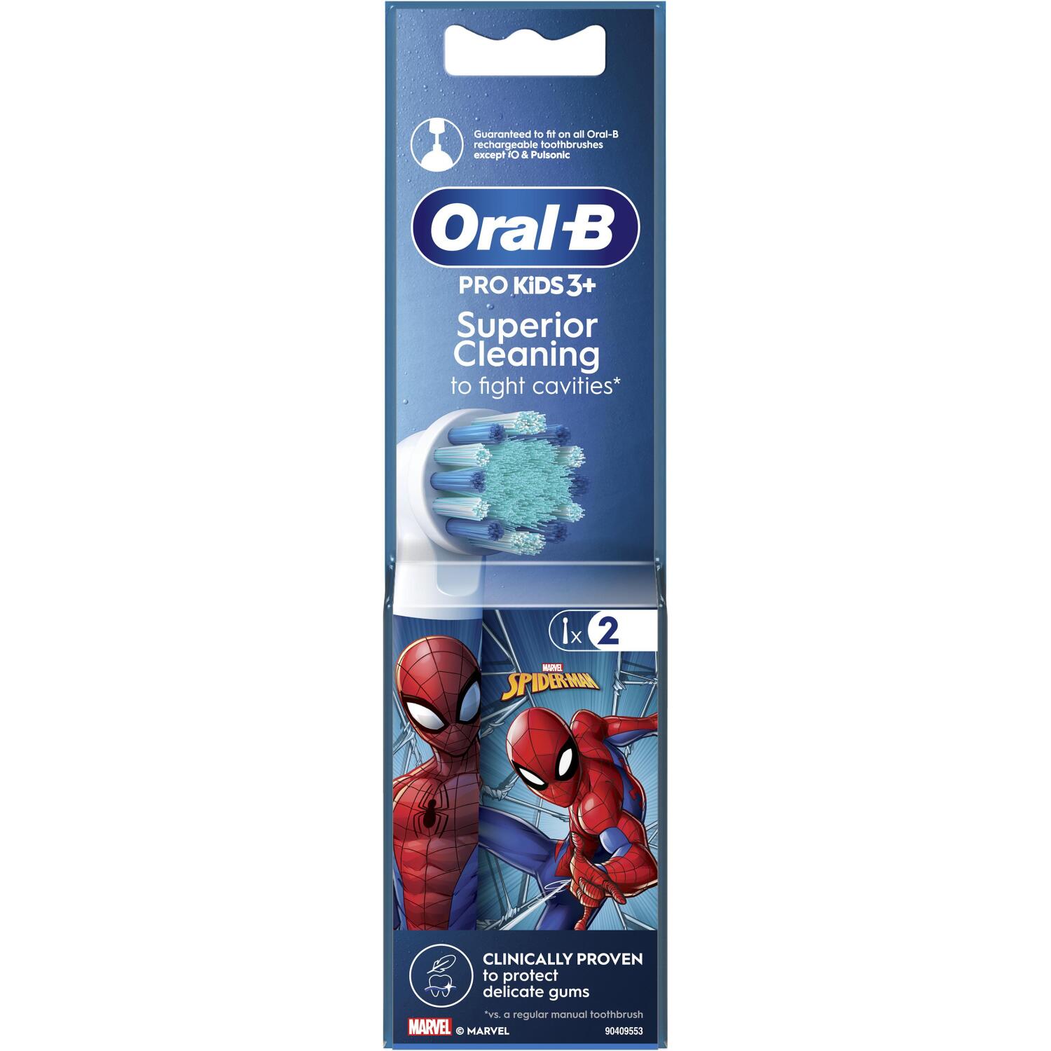 Braun elektriskās zobu birstes uzgalis EB10-2 Spiderman EB10S-2K.SPIDERMAN, 2 gab, mīksti sari, bērnu dizains, balts, plastmasa (EB10-2 Spiderman)