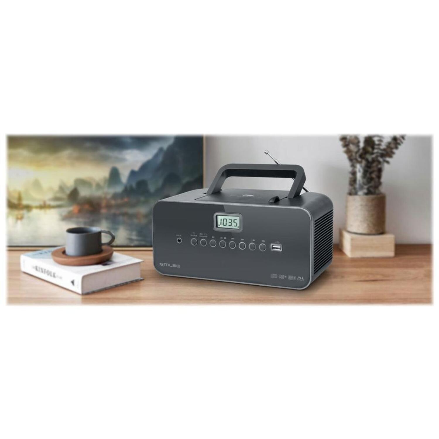 Muse Портативное радио M-28DG, 230В, 6x1,5В тип C, ЖК-дисплей, FM/MW 30 станций, CD/CD-R/RW/MP3, USB, AUX, 2Вт, серый (M-28DG)