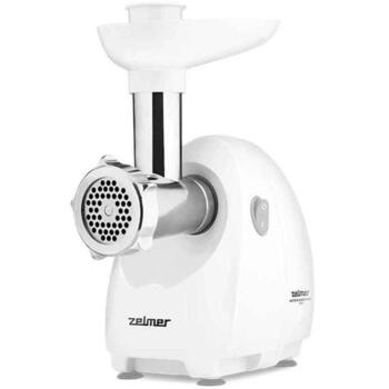 Zelmer ZMM4050B 70504735P, 1900W, 2.5кг/мин, 3 решетки, насадка для колбас, измельчитель, белый (70504735P)