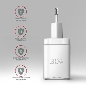 Axagon зарядное устройство ACU-PD30W 30W, 1x USB-C, быстрая зарядка, белый, сетевой адаптер, CE, RoHS (ACU-PD30W)