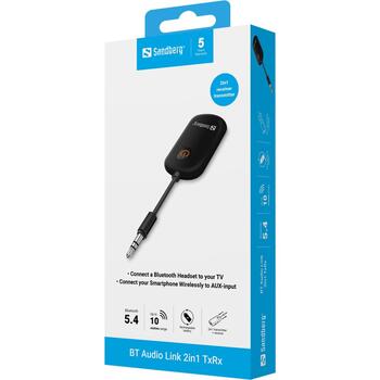 Sandberg 450-12 Bluetooth Audio Link 2in1 TxRx, BT 5.1, 10m, 250mAh, USB-C, SBC/AAC, черный (450-12)