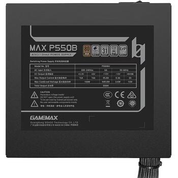 Gamemax barošanas bloks MAX P550B, 550 W, Bronza, Nemodulārs, 1 x 24 pin ATX, 2 x 8 pin EPS12V, 2 x 8 pin PCIe, 4 x 4 PIN (MAX P550B)