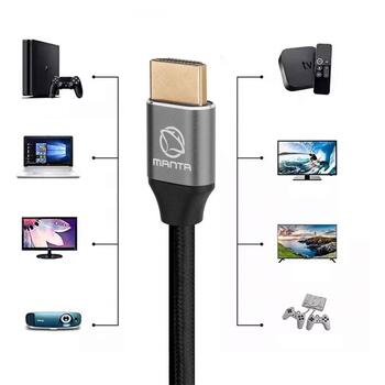 Manta HDMI кабель HDMI-3MC, 3м, HDMI 2.1, 8K @ 60Hz, 4K @ 120Hz, 48бит, eARC, золотые разъемы, алюминиевый корпус (HDMI-3MC)