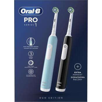 Oral-B электрическая зубная щетка Pro1 Duo Blue Black, 2 насадки, 3 режима, аккумуляторная, для взрослых, синий/черный (Pro1 Duo Blue Black)
