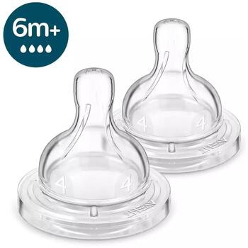 Philips Avent Антиколиковые соски для бутылочек SCY764/02, 2 шт., 6M+, быстрый поток, силикон, без BPA, антиколиковый клапан (SCY764/02)