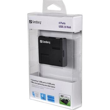 Sandberg USB хаб 133-67, 4 USB A-розетки, 1 mini B-розетка, 480 Mbit/s, USB 2.0, совместим с USB 1.1, 127 устройств (133-67)