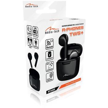 Media-Tech Беспроводные наушники MT3608K, 20Hz-20kHz, 110dB, -42dB, 5h, 15h, USB-C, 2x2g, 19g (MT3608K)