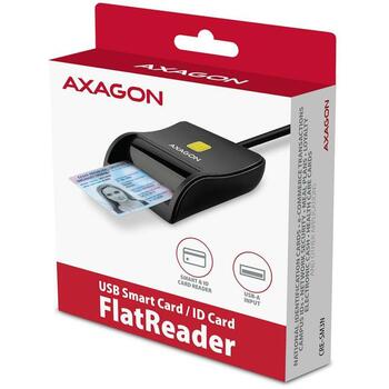 Axagon считыватель смарт-карт CRE-SM3N USB 2.0, длина кабеля 1.3 м, вес 57 г, черный, поддерживает T=0 и T=1, Plug and Play, CE (CRE-SM3N)