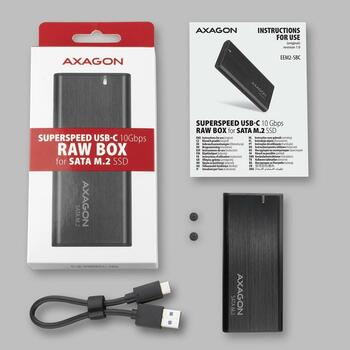 Axagon SSD корпус EEM2-SBC M.2 SATA, 10Gb/s, USB-C 3.2 Gen 2, черный, безвинтовой, 42/60/80 мм (EEM2-SBC)
