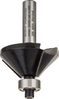 Nošķelšanas frēze HM 45o, l=15 mm,kāts 8mm, Rokas frēzēm, malu frēzēm STANDARD FOR WOOD CHAMFER BIT 45 DEGREE ANGLE, 2608628352, BOSCH (2608628352)