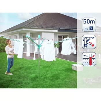 LEIFHEIT Linomatic 500 Easy 1085286, вращающаяся сушилка, 50м веревки, Easy-Lift, нержавеющая, UV-стойкая (1085286)