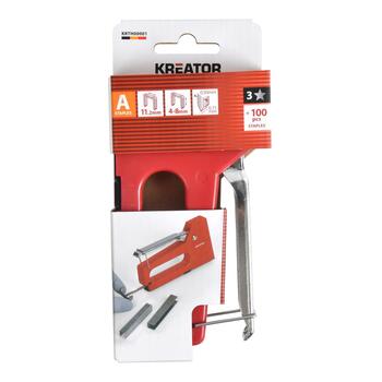Kreator ручной степлер KRTH00001, 4-8mm, 11.2mm, 0.75mm, металлический корпус, эргономичная рукоятка, фиксатор рукоятки (KRTH00001)