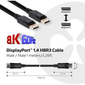 Club3D кабель DisplayPort CAC-2067 1м 8K 60Гц, 1.4, 32.4 Гбит/с, прямые разъемы, 4 слоя защиты (CAC-2067)
