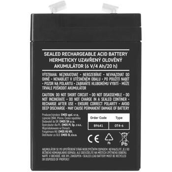 Emos SLA аккумулятор для фонарей B9641, 6V, 4Ah, 0.7kg, 70x47x101mm, faston 4.7mm, аварийное освещение, перезаряжаемый (B9641)