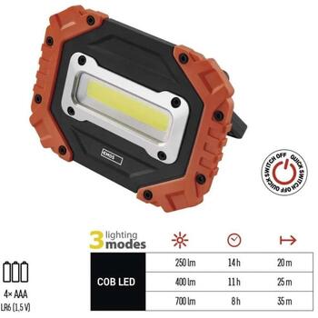 Emos P4113 COB LED рабочая лампа, 700 лм, 4×AA, 3 режима, IP43, ударостойкая, 35 м (P4113)