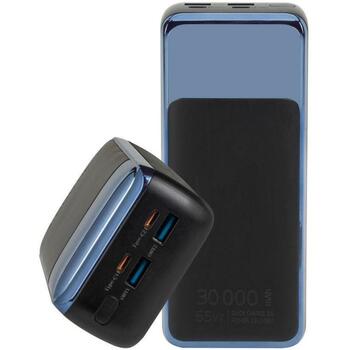 Rivacase Power Bank VA1080, 30000mAh, 65W, LCD, 2xUSB-A, 2xUSB-C, Литий-полимер, черный/синий (VA1080)
