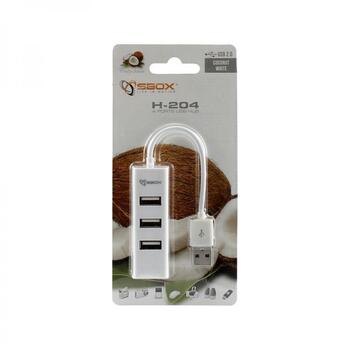 Sbox USB хаб H-204W, 4 порта, 480 Мбит/с, 5V/500mA, белый, ABS пластик, горячая замена (H-204W)