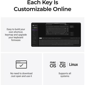 Keychron V1U-D3 klaviatūra, 75%, 8000 Hz, Bluetooth 5.3, RGB LED, 4000 mAh, 660 h akumulatora darbības laiks, PBT taustiņi (V1U-D3)