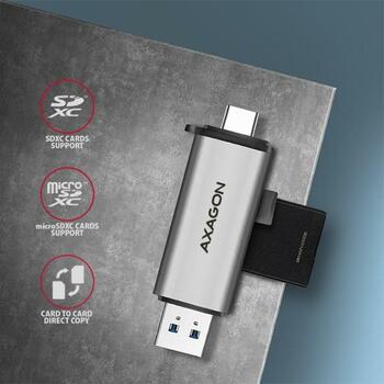 Axagon кардридер CRE-SAC, USB 3.2 Gen 1, 2 слота, 5000 Mbit/s, металлический корпус, поддерживает microSD, SD (CRE-SAC)