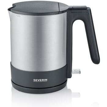 Severin WK 3409 чайник, 2200 Вт, 1.7 л, нержавеющая сталь, серебристый/черный, поворотная база, скрытый нагревательный элемент (3409)