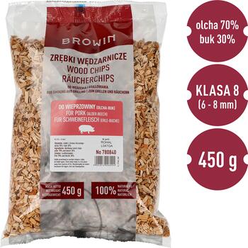 Browin Древесная щепа 780840, 450г, KL 08, смесь ольхи и бука, для копчения и гриля свинины (780840)